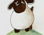 Little Lamb Watercolor - children's art, farm animal,, mini art on canvas, sheep on hill, whimsical, simple