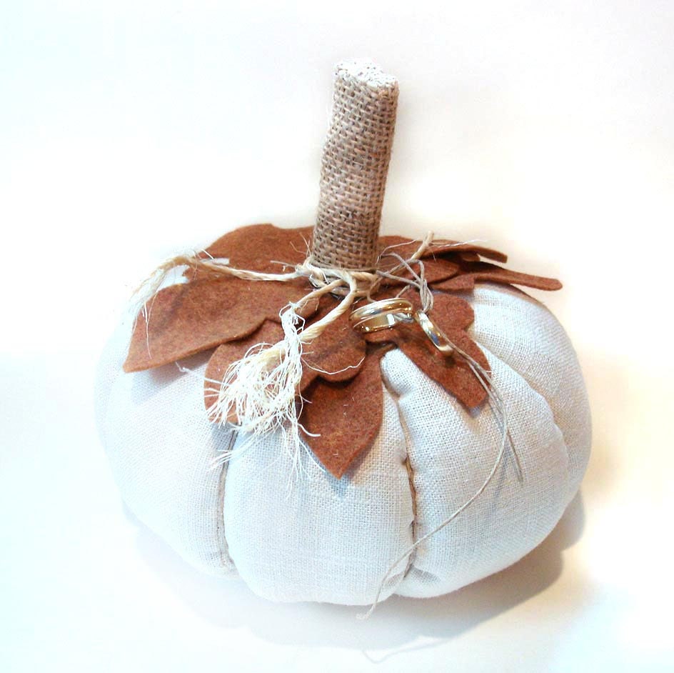 Ring bearer pumpkin pillow, natural linen pumpkin, autumn fall rustic outdoor country wedding - NancyEllenStudios