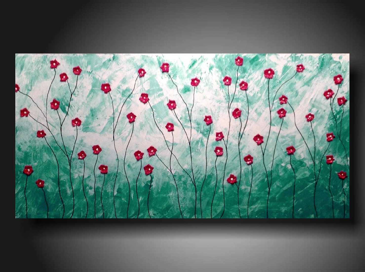 ORIGINAL Contemporary Fine Art Abstract Textured Painting modern 18 X 36 Inches  ------- Remember me ---- Turquoise