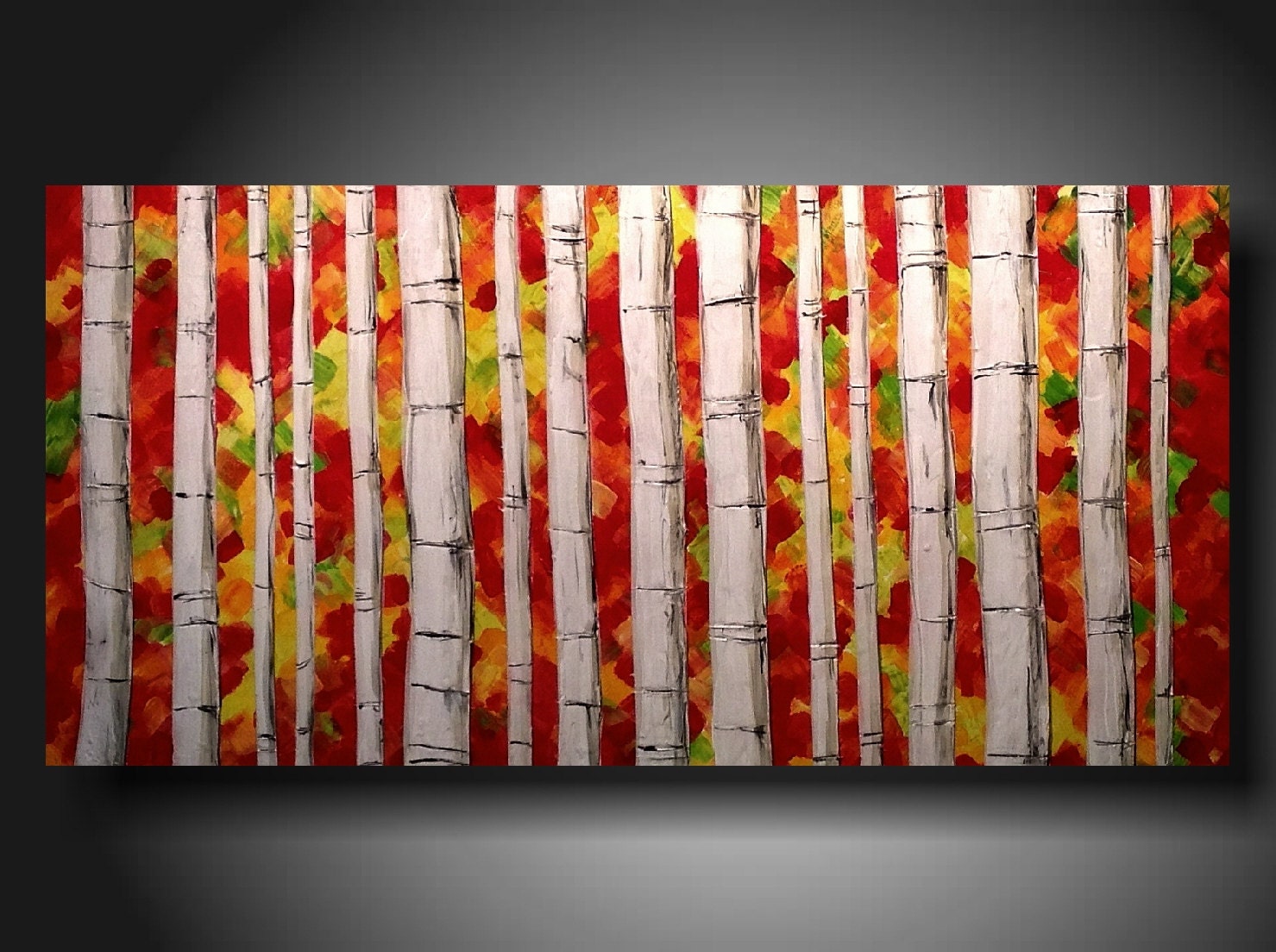 Abstract art  original paintings  18 X 36 Inches birch trees  textured  Jmjartstudio-----new life ---