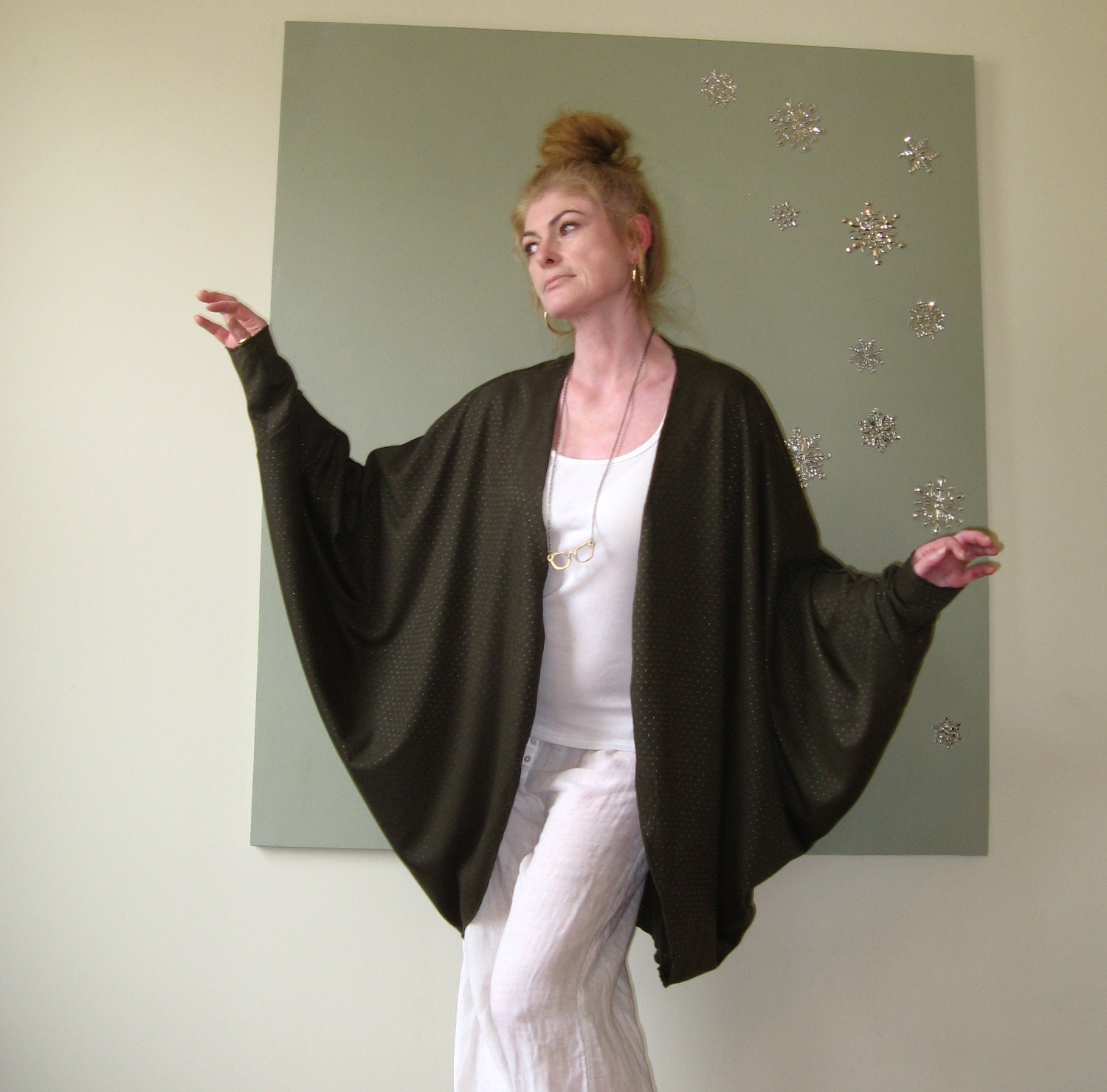 Oversize Sweater Long Sleeve Boho Chic Cardigan Dolman Sleeve Jacket - Olive or Black - One Size Fits Most - Ready to Ship