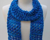 Scarf- Hand Knit- Superfine Merino/  Deep Blue/ Lavender/ Turquoise/ Silver Metallic