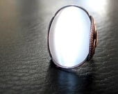 SALE White Cats Eye Ring, Glowing Full Moon, Oxidized Copper, Any Size, Handmade, Custom Made, Summer Fashion