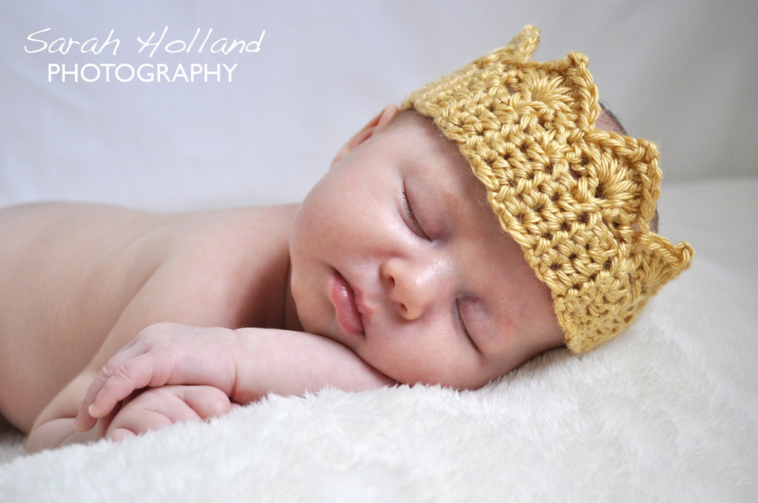 Crocheted Baby Tiara Crown in Gold, Photography Prop for Princess Girls and Prince Boys