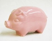Ceramic Piggy Bank Vintage Retro Design Coin Pig Bank in Soft Pink - DesertArtsPottery