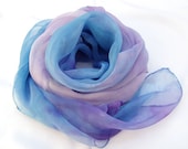 Rhapsody hand painted silk scarf in Blue Lavender tones Made To Order