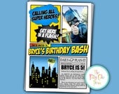 Batman Photo Invitation Birthday Party Custom Printable Digital File Super Hero Spiderman Superman Captain America Superhero