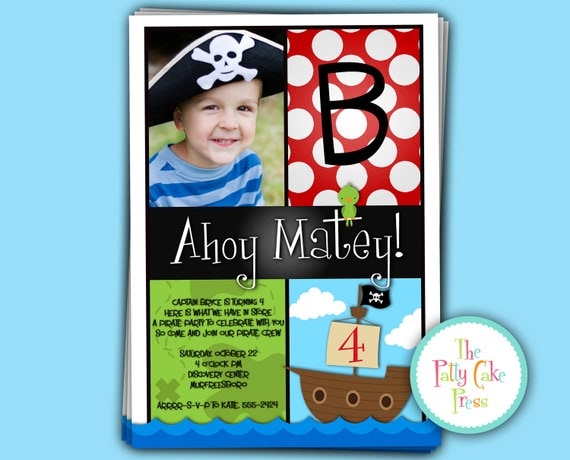 Pirate Invitation Custom  Birthday Party Photo Invite Printable Digital File Fourth Third 4th 3rd