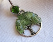 Stained Glass Tree Navel Ring, Tree Belly Button Ring, Belly Button Jewelry