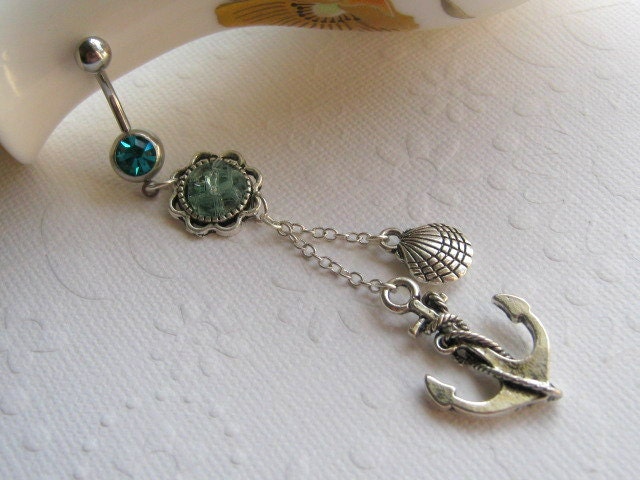 Anchor Belly Button Ring, Belly Button Jewelry, Navel Ring, Dangle Belly Ring