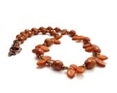 Orange Strand Necklace, Beaded, Picasso Glass Leaves, Floral Necklace, Burnt Orange, Copper Beads, Earthy Colors