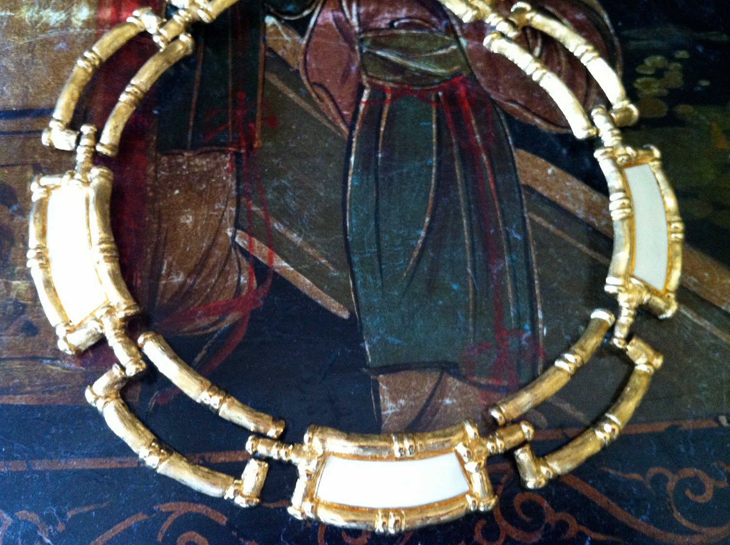 Monet Gold Tone Enamel Bamboo Choker