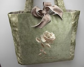 Sage Green Velvet and Cotton Tote, Bags and Purses