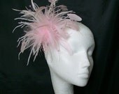 Pale Pink Mixed Feather & Crystal Pearl Wedding Races Fascinator Hair Comb - Custom Made to Order