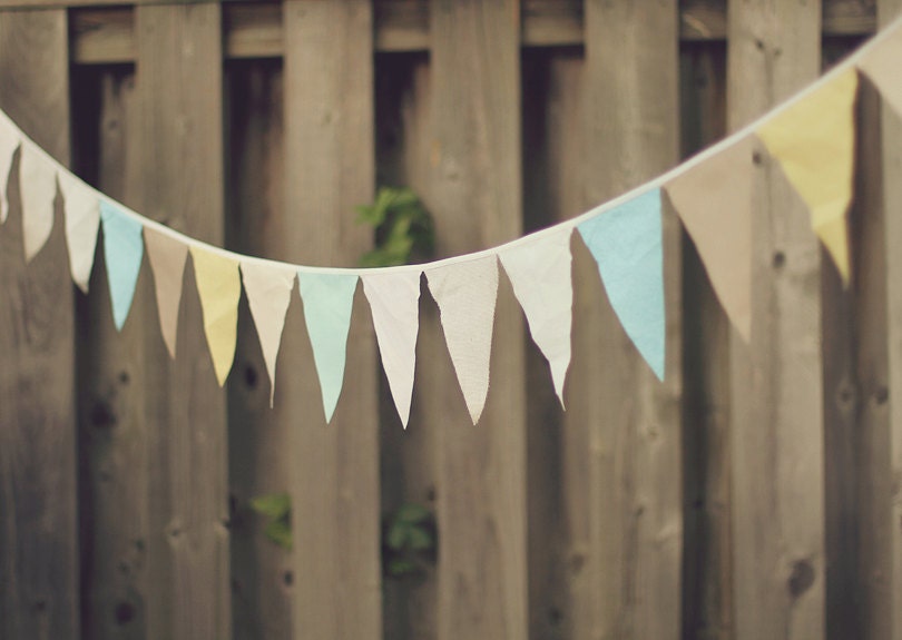 Buy 4 Get 1 Free / 5 Strands Earthy Pastel Mint Blush Buttercup Fabric Bunting, Garland, Pennant Decoration 11 FT / Larger 7 Inch Flags Il_170x135