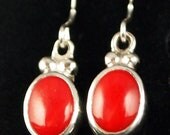 Sterling Silver and Red Coral Dangle Earrings
