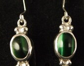 Sterling Silver and Green Tiger eye Drop Earrings
