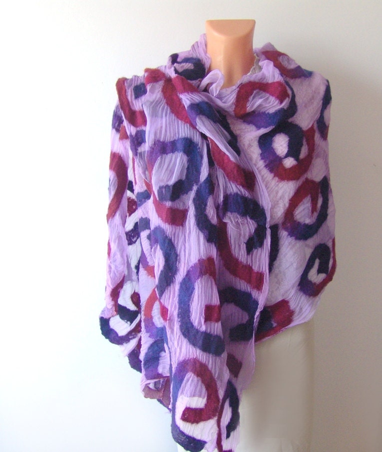 Nuno felted scarf stole - purple blue