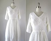 20% off SALE Vintage 1970s Dress // 70s Bohemian White Applique Dress // Romantic Rendezvous