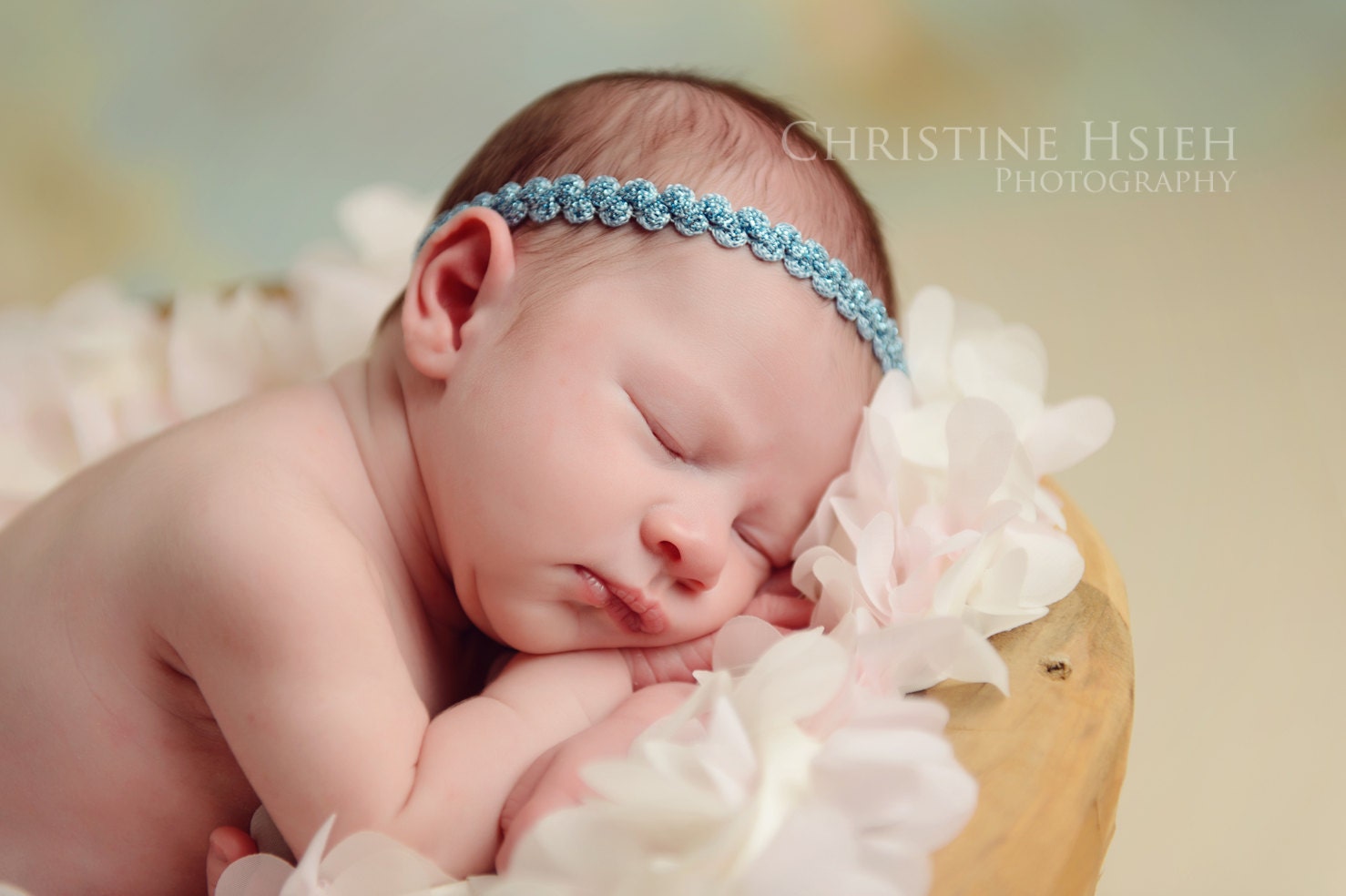 aqua/teal Newborn baby girl halo headband photo prop READY TO SHIP
