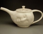 Dreaming Teapot Face Sculpture White Porcelain Serving Surreal Art Head with Bas Relief Healing Hand