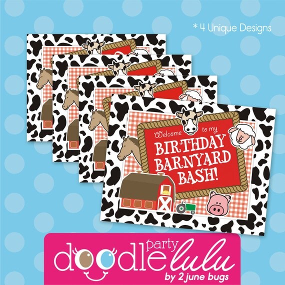 Farm Barnyard Cow Birthday DIY Party Decorations DOWNLOADABLE Printable Signs from DoodleLulu by 2 june bugs Il_570xn