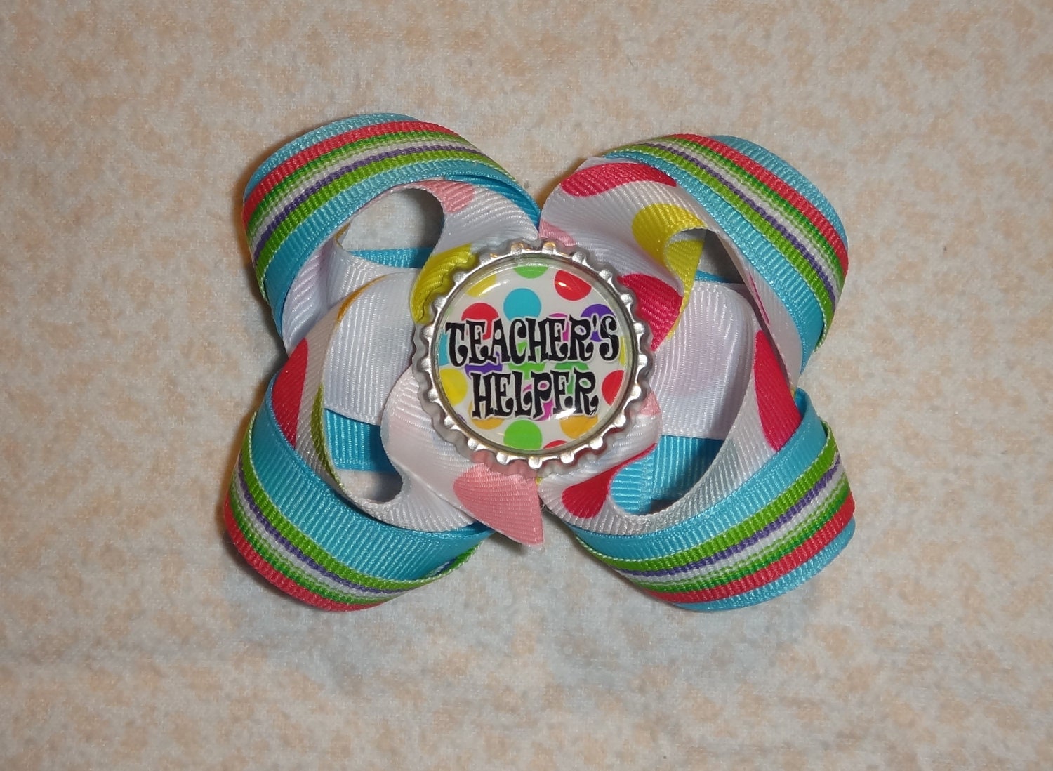 Back to School "Teacher's Helper" Twisted Boutique 4 Inch Bow with Loops
