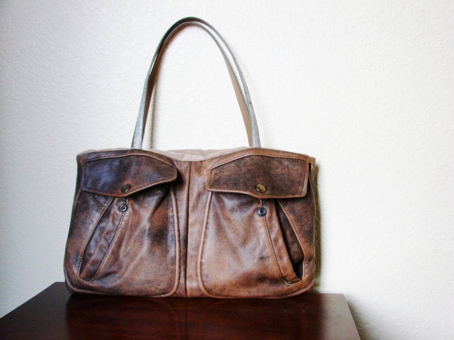 Brown Leather Pocket Handbag
