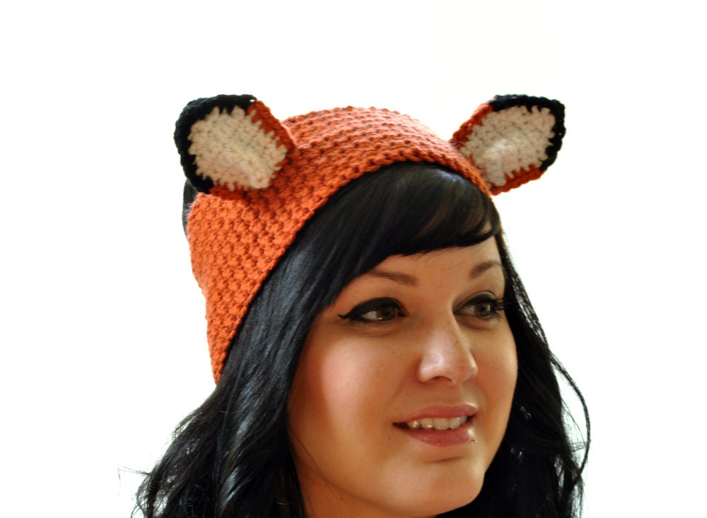 Fox Crocheted Headband Earwarmer Orange and Black Fox Ears