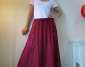 Artistic Fray - Hand Dyed Red Medium weight Cotton Skirt With Fray Frill