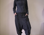 Unisex Ninja Harem Funky Stretch Cotton Mix Polyester Dark Charcoal Pants With 2 Pockets