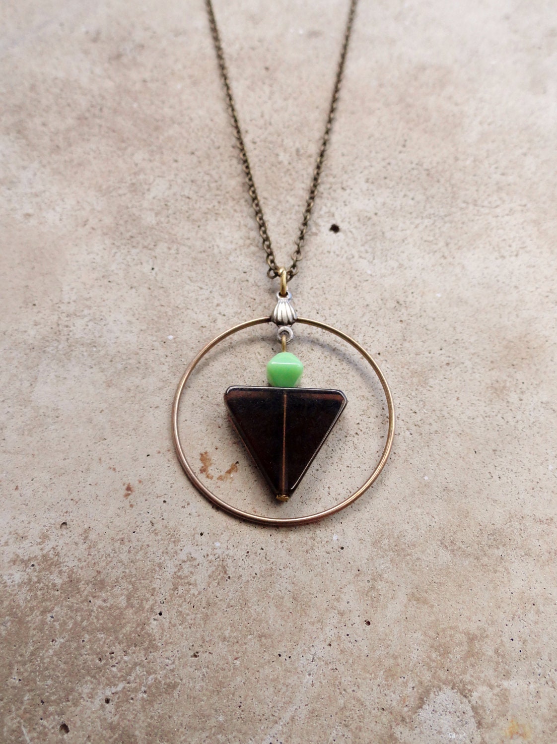 30% OFF COUPON SALE - Elegant Shapes.  Smokey Quartz & Mint Glass Pendant Necklace