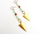 30% OFF COUPON SALE - Spine & Arrow - Coral, Amazonite and Brass Arrow Earrings