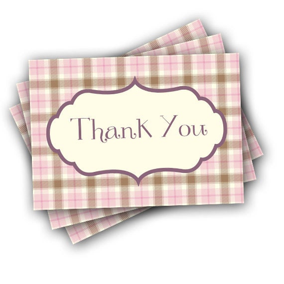 12 Pink Plaid Thank You Card Stationery
