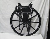 Sadldle and Wheel Silhouette Large Western Metal Wall Yard Barn Art