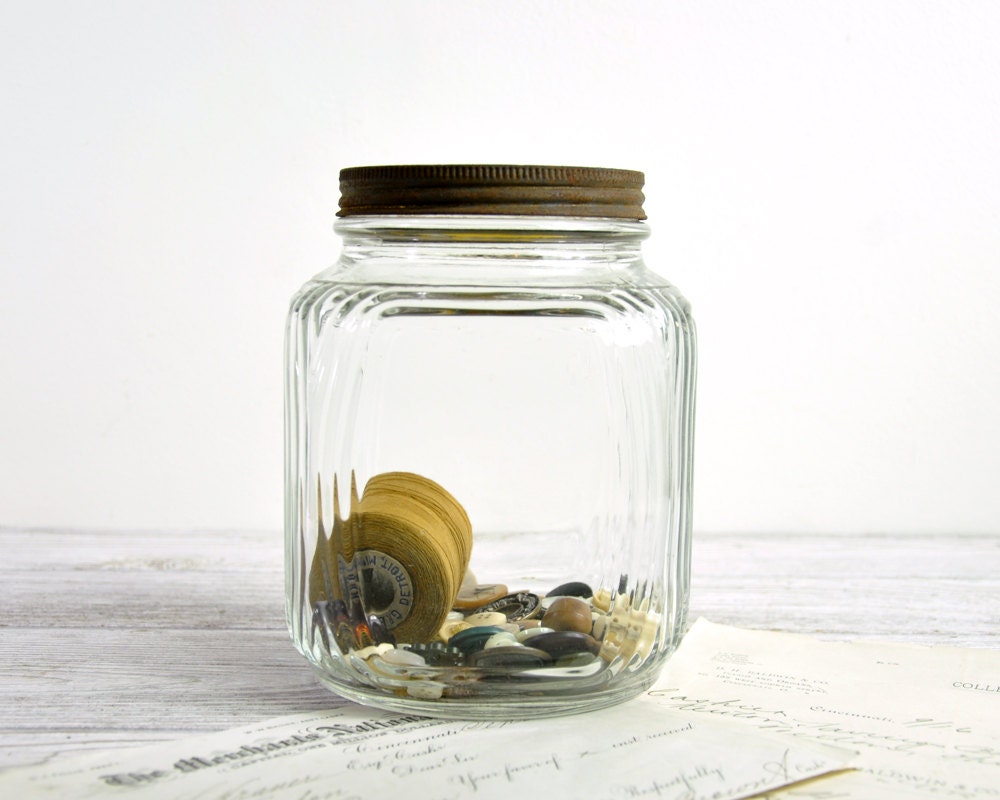 Vintage Glass Storage Jar / Industrial Storage