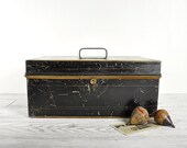Antique Large Metal Cash Box with Key / Industrial Storage