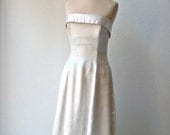 Sale. vintage Jessica Mcclintock formal beige strapless dress with swarovski crystal embellishment.