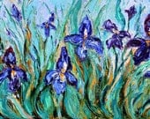 Original oil painting Blue Iris flowers modern impressionism fine art abstract by Karen Tarlton