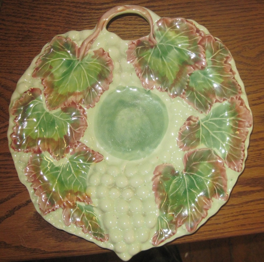 Majolica charger, grapes and leaves