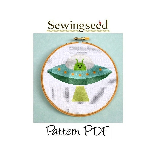 Alien Spaceship, UFO Cross Stitch Pattern, INSTANT DOWNLOAD