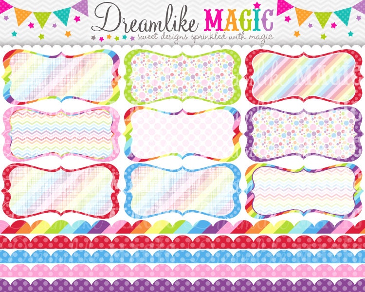 Sweet Rainbows Frames and Scalloped Borders- Clipart for Personal or Commercial Use Il_570xn