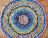 Custom round Crochet Rag rug  36" Lake, cottage, porch or beach decor  Teal peacock Turquoise Blue