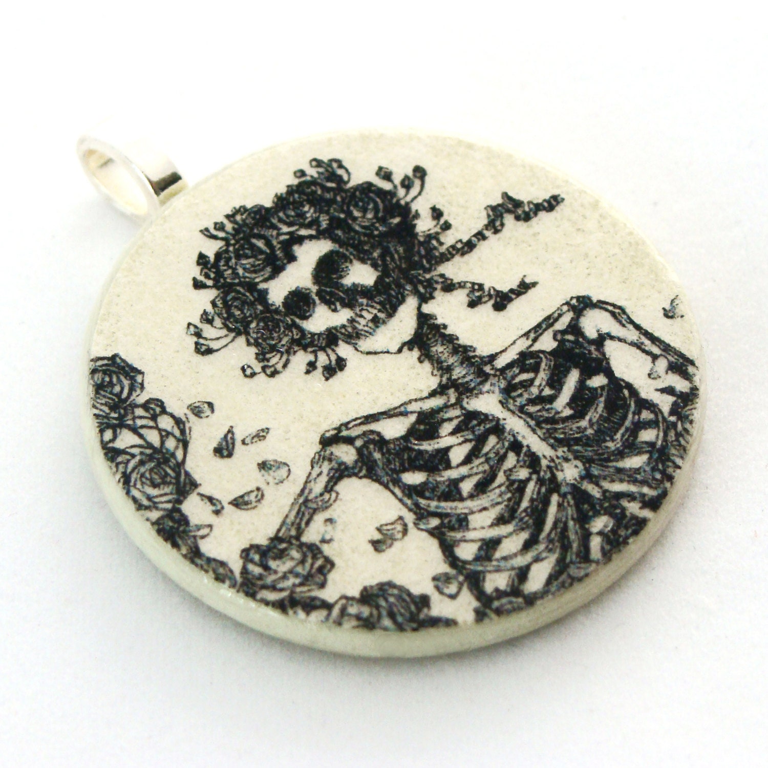 Pendant, Skeleton, Handmade Decoupaged, FREE SHIPPING