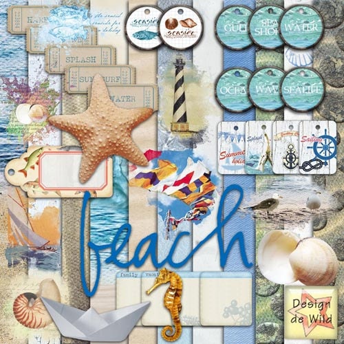 At the beach Scrapbook Kit Cards Tags ATC Photo album