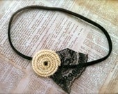Ivory and Black Lace Hair Stretch Headband  / Hair Accessories