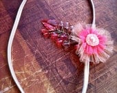 Shades of Pink Flower Lace Beaded Hair Stretch Headband  / Hair Accessories