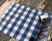 Paisley design hand stamped -Hand Embroidery pattern, blue and white gingham fabric, embroidery floss, needle.