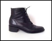 Vintage Black Leather ENZO ANGIOLINI Cap Toe Ankle Lace Up Boots Sz. 8N / 38.5