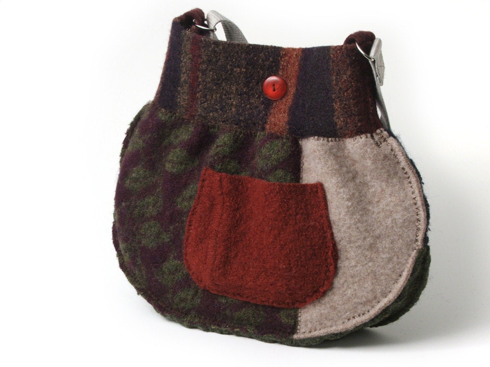 Recycled Felt Handbag -  Fall Stripes and Leaves